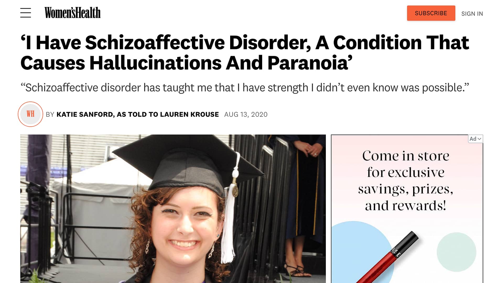 Womens Health Article on Katie